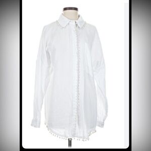 White Button-Down Shirt with Pearl Accents